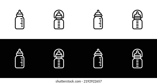 Baby bottle icon set. Flat design icon collection isolated on black and white background.