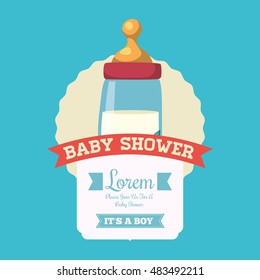 Baby bottle icon. Baby shower invitation card. Colorful design. Vector illustration