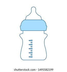 Baby Bottle Icon. Thin Line With Blue Fill Design. Vector Illustration.