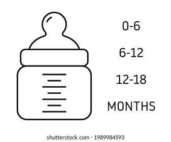 Baby bottle information vector icon. Newborn feeding levels. 