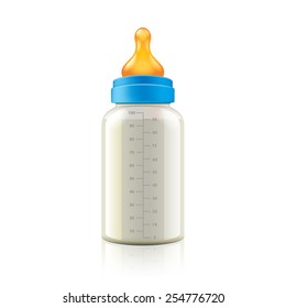 Baby Bottle Isolated On White Photo-realistic Vector Illustration