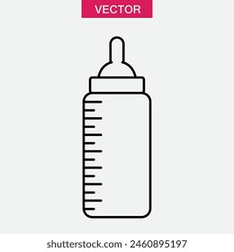 Icono de la línea de la botella del bebé, ilustración plana del estilo de moda del Vector para el Web y el App...