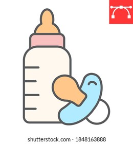 Baby Bottle With Nipple Color Line Icon, Food And Milk, Baby Products Sign Vector Graphics, Editable Stroke Filled Outline Icon, Eps 10