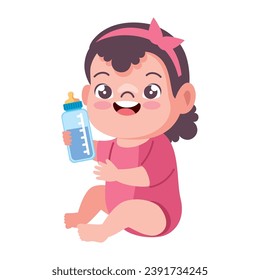 baby with bottle object illustration