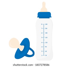 Baby bottle with a pacifier for a boy. Vector image, eps 10