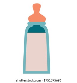 baby bottle with pacifier and milk, flat, isolated object on a white background, vector illustration,