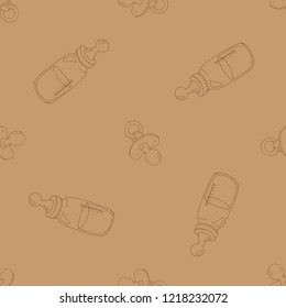 Baby bottle with pacifier seamless pattern. Vector illustration seamless pattern bottle with pacifier for baby. Cute baby background seamless pattern.