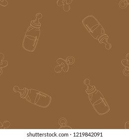 Baby bottle with pacifier seamless pattern. Vector illustration seamless pattern bottle with pacifier for baby. 