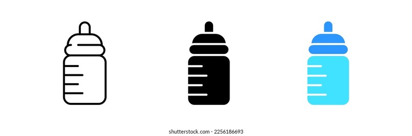 Baby bottle with pacifier set icon. Feed, bring up, raise, take care, water, food fusion for kids, newborn. Children concept. Vector icon in line, black and colorful style on white background