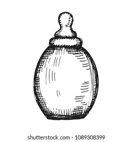 Baby bottle with pacifier vector sketch