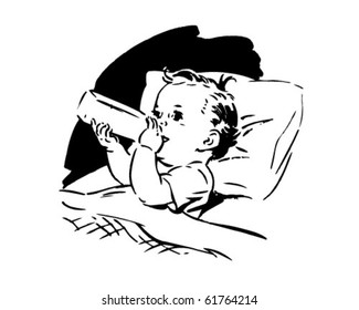 Baby With Bottle - Retro Clip Art
