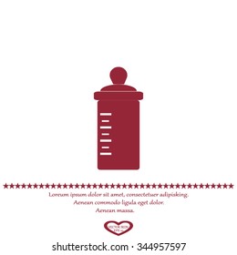 Baby bottle with a scale. Vector symbol.