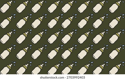 Baby Bottle Seamless Pattern – Cute Hand-Drawn Feeding Bottle Illustration for Baby Products and Nursery Designs