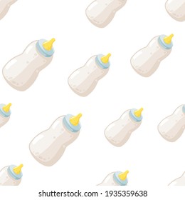 Ilustración vectorial sin soldadura de la botella de bebé, patrón sin soldadura para textiles o envoltura