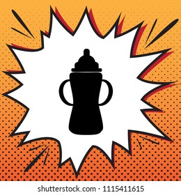 Baby bottle sign. Vector. Comics style icon on pop-art background.