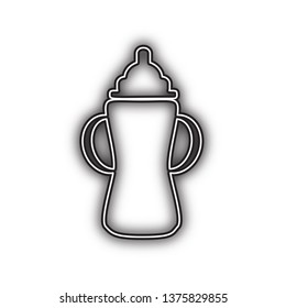 Baby bottle sign. Vector. Double contour black icon with soft shadow at white background. Isolated.