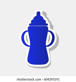 Baby bottle sign. Vector. New year bluish icon with outside stroke and gray shadow on light gray background.