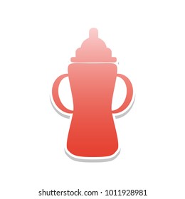 Baby bottle sign. Vector. Reddish icon with white and gray shadow on white background. Isolated.