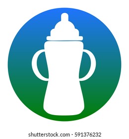 Baby bottle sign. Vector. White icon in bluish circle on white background. Isolated.