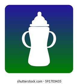 Baby bottle sign. Vector. White icon at green-blue gradient square with rounded corners on white background. Isolated.
