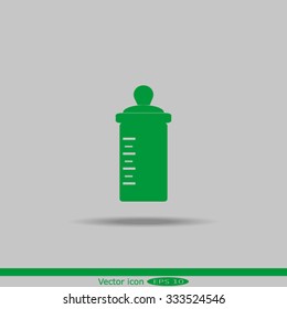 Baby bottle silhouette with a scale. Vector symbol. 