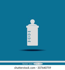 Baby bottle silhouette with a scale. Vector symbol.