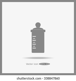Baby bottle silhouette with a scale. Vector symbol.
