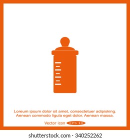 Baby bottle silhouette with a scale. Vector symbol.