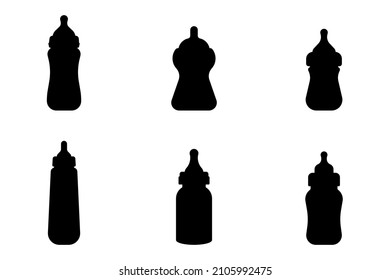 Baby bottle silhouette set isolated on white background