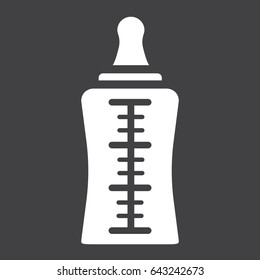 Baby bottle solid icon, milk and nipple, vector graphics, a filled pattern on a black background, eps 10.