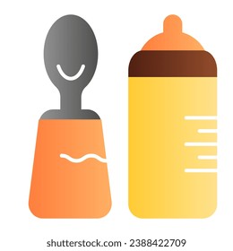 Baby bottle and spoon flat icon. Bottle with teat color icons in trendy flat style. Baby nutrition gradient style design, designed for web and app. Eps 10