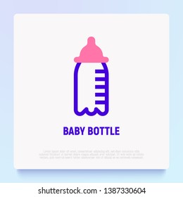 Baby bottle thin line icon. Modern vector illustration of newborn care equipment.