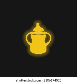 Baby Bottle Variant With Handle On Both Sides yellow glowing neon icon