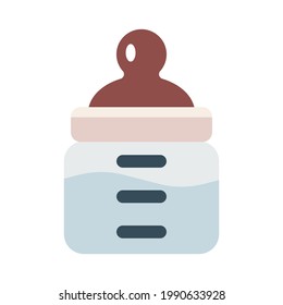 Baby bottle vector icon. Newborn milk feeding jar. 