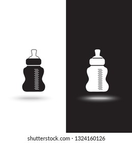 Baby Bottle Vector Icon on black and white background