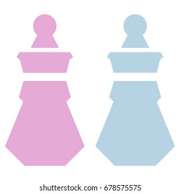 Baby bottle vector icon of pink and blue colors for boy and girl isolated on white background.