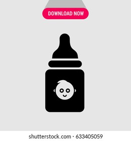 Baby Bottle Vector Icon, The symbol of baby's bottle milk. Simple, modern flat vector illustration for mobile app, website or desktop app 