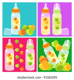 baby bottles and apple