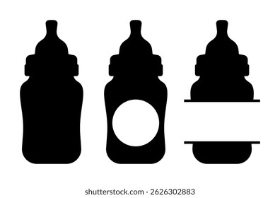 Baby bottles silhouettes for cutting out with place for monograms vector stencils template