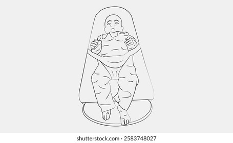 Baby Bouncer Chair, with Baby. Special design where you can comfortably place and rock a child. Baby Bouncer Chair line drawing.