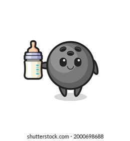 baby bowling ball cartoon character with milk bottle , cute style design for t shirt, sticker, logo element