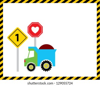 baby boy 1st birthday announcement card with cute truck graphic