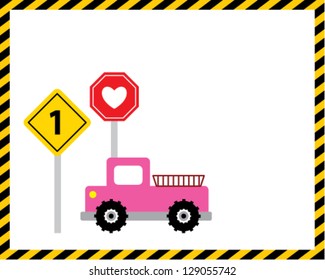 baby boy 1st birthday announcement card with cute truck graphic