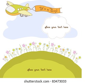 baby boy announcement card with airplane