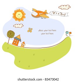 baby boy announcement card with airplane