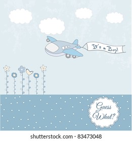 baby boy announcement card with airplane