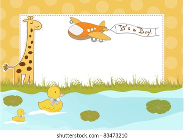 baby boy announcement card with airplane