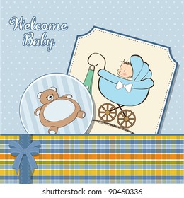 Baby Boy Announcement Card Baby Pram Stock Vector (Royalty Free ...