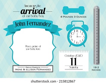 baby boy announcement card template vector/illustration