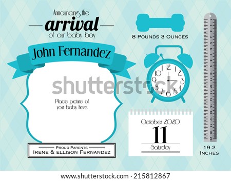 baby boy announcement card template vector/illustration